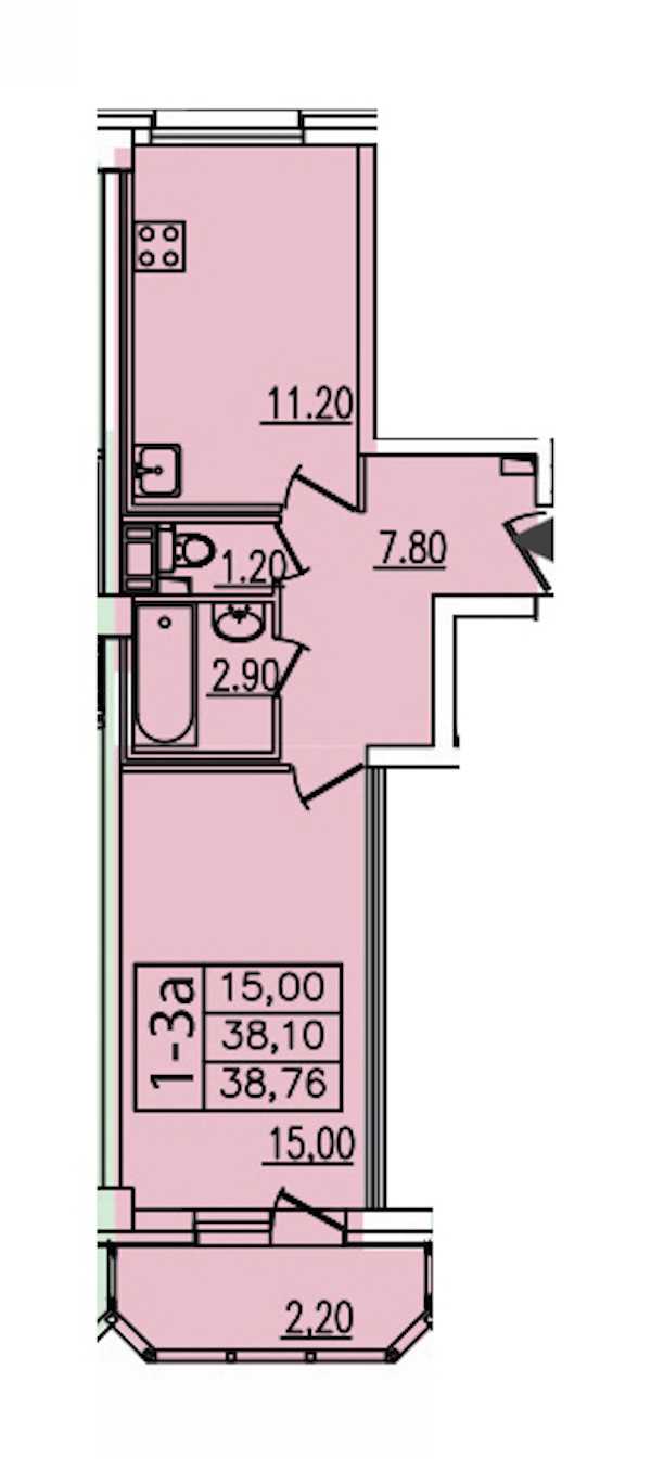 Однокомнатная квартира в : площадь 37.59 м2 , этаж: 3 – купить в Санкт-Петербурге